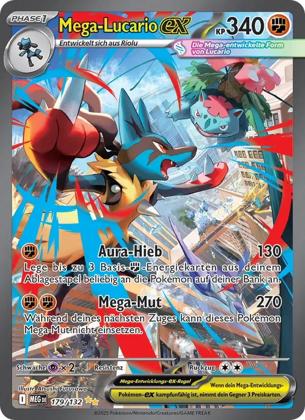 Sammelkarte Mega-Lucario-ex, Mega-Entwicklung Nr. 179