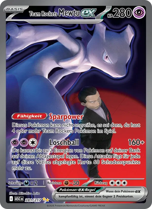 Sammelkarte Team Rockets Mewtu-ex, Erhabene Helden Nr. 281