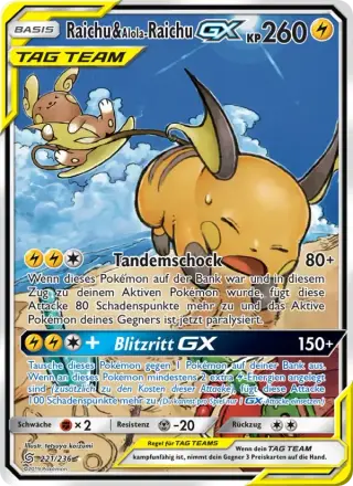 Sammelkarte Raichu & Alola-Raichu GX